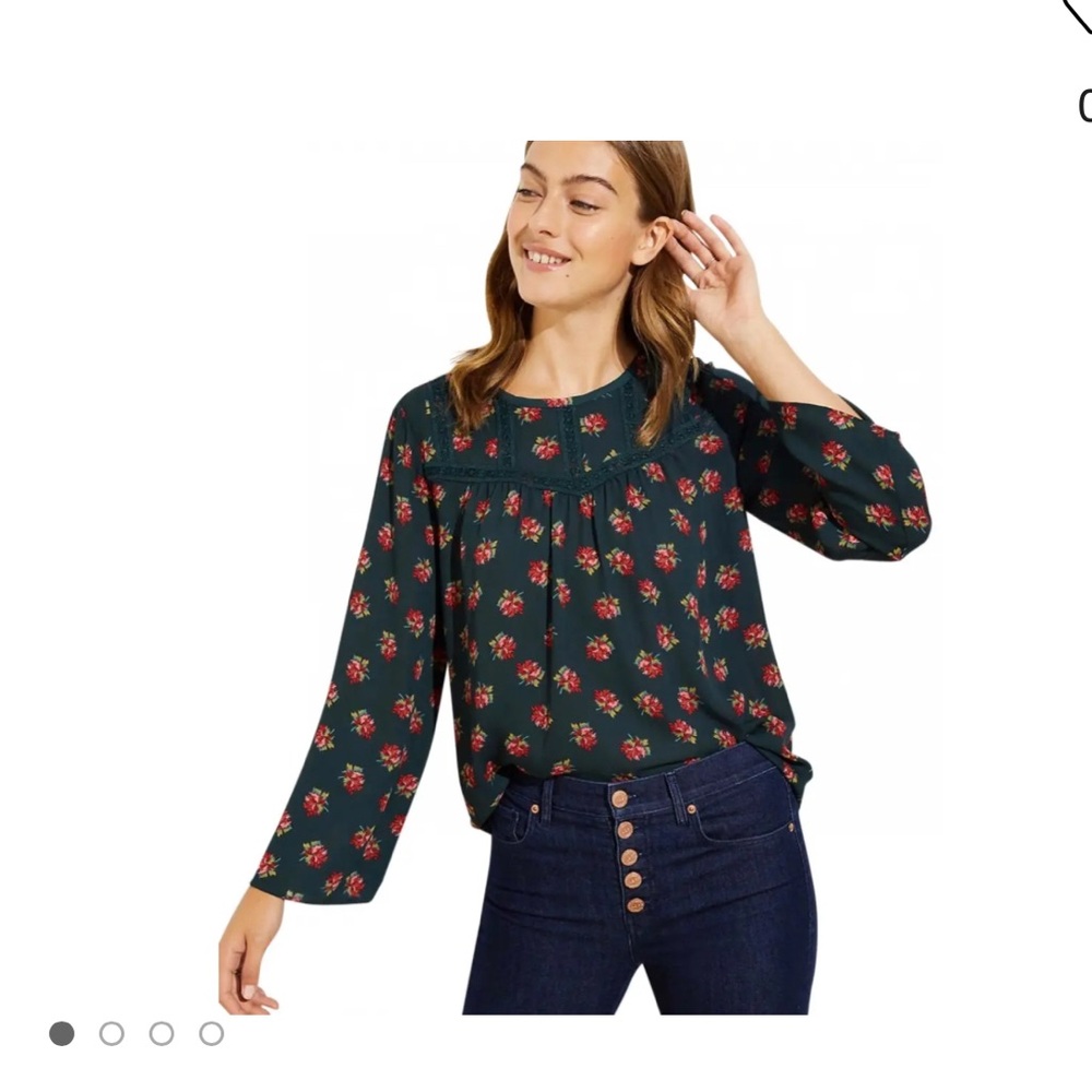LOFT Dark Green Floral Blouse
